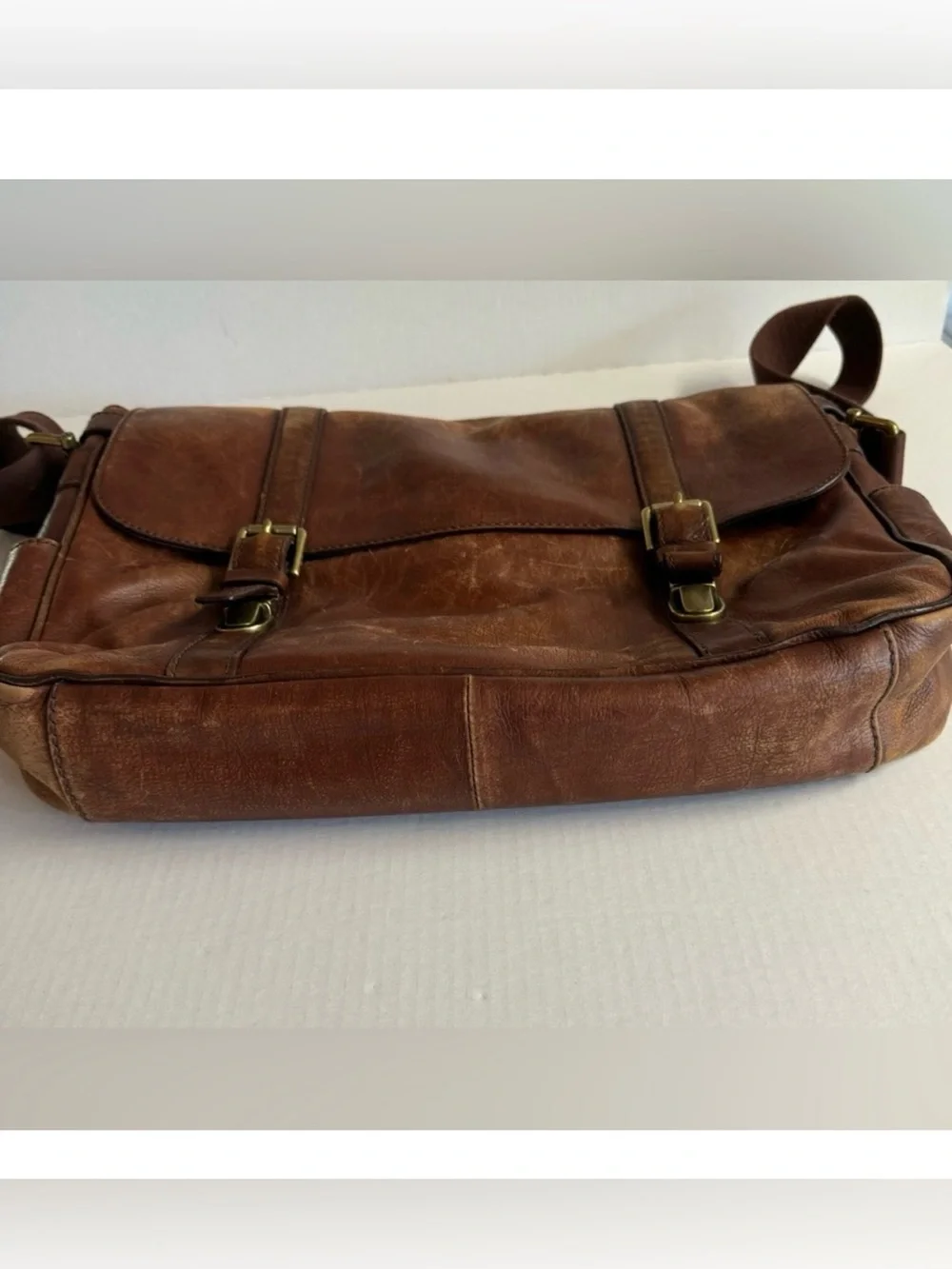 Vintage Fossil Large Leather Messenger Bag - Brown -